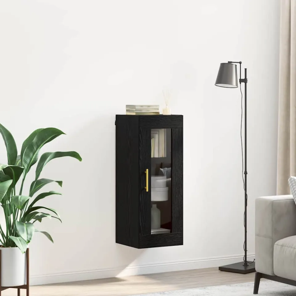 vidaXL Wandkast Zwart Eiken 34,5 x 34 x 90 cm Geengineerd Hout en Glas, foto 3