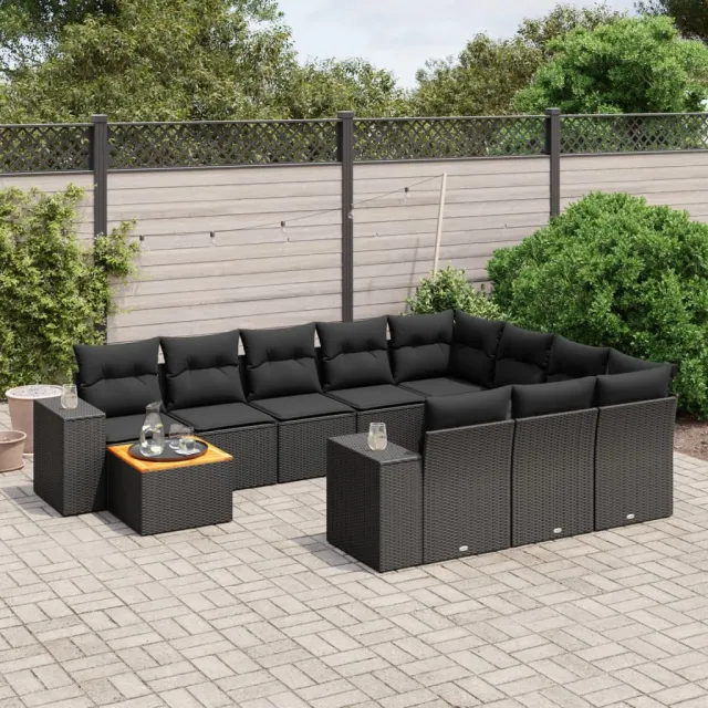 vidaXL 11-delige Loungeset met kussens poly rattan zwart, foto 2