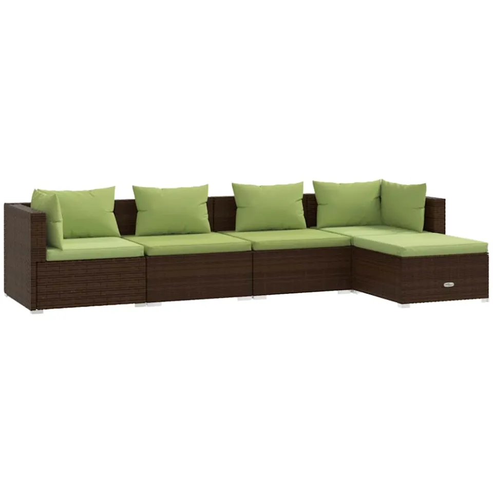 vidaXL 5-delige Loungeset met kussens poly rattan bruin