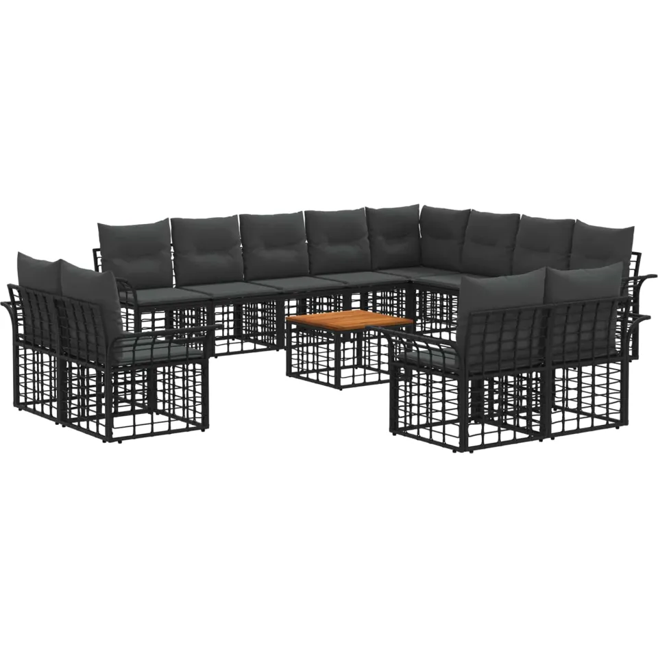 vidaXL Buiten bankenset 13 st 12-zits Zwart en Donkergrijs Polyester