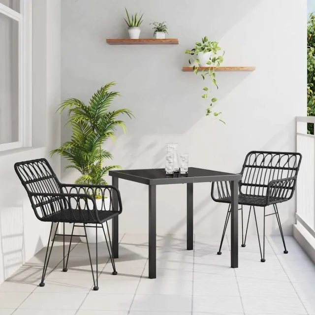 vidaXL Tuin eettafelset 3 st Zwart Gepoedercoat staal