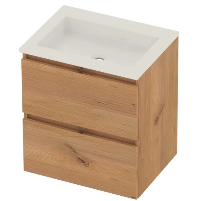 Basic-Line Aura 46 Badmeubelset Acryl Zonder Kraangat Greeploos 60x46x62 cm Whisky Oak Glans Wit