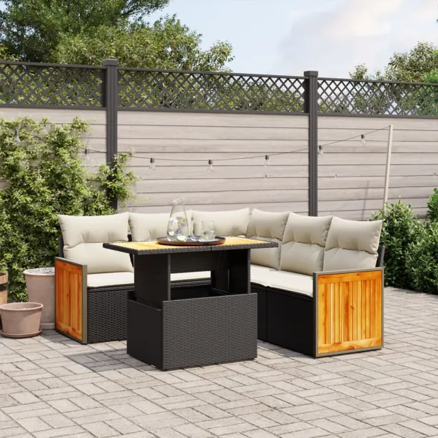 vidaXL 6-delige Loungeset met kussens poly rattan zwart, foto 2