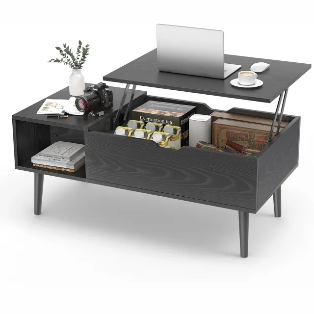 MokoHub Salontafel met Optilbaar Blad - Verstelbaar - Met opbergruimte - 100x50x44.2 cm - Zwart