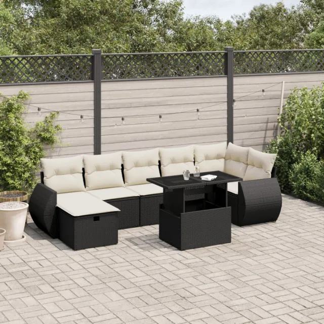 vidaXL 8-delige Loungeset met kussens poly rattan zwart, foto 2