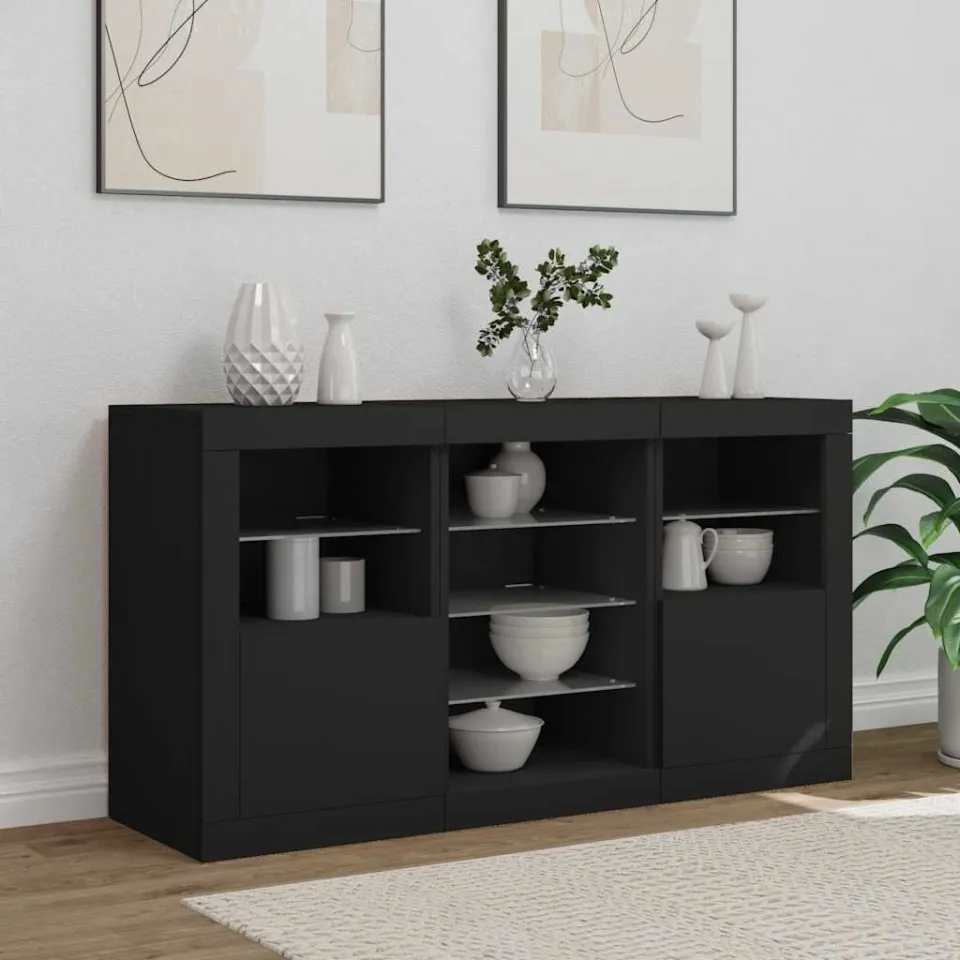 vidaXL Dressoir met LED-verlichting 123x37x67 cm zwart, foto 2