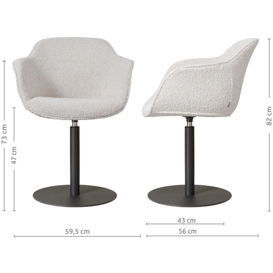 Nolon Niva-Mare draaibare tulp eetkamerstoel bouclé beige - mat zwart onderstel, foto 2
