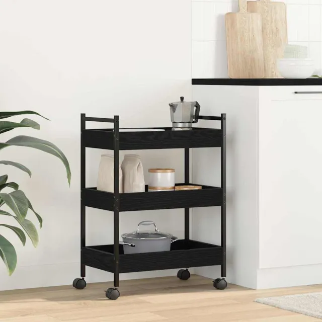 vidaXL Keuken Trolley Zwart eiken 50 x 30 x 70 cm Bewerkt hout