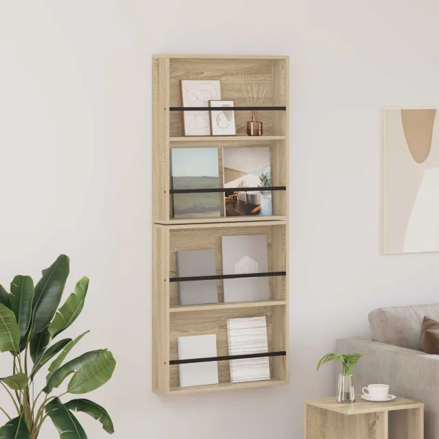 vidaXL Tijdschrift Rek 2 st Sonoma Eiken 60 x 12 x 70 cm Bewerkt hout, foto 2
