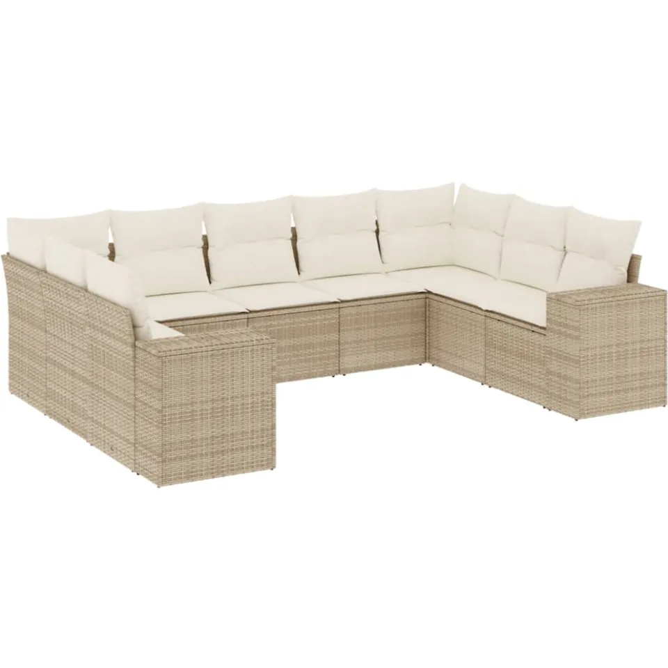 vidaXL 9-delige Loungeset met kussens poly rattan beige, foto 3