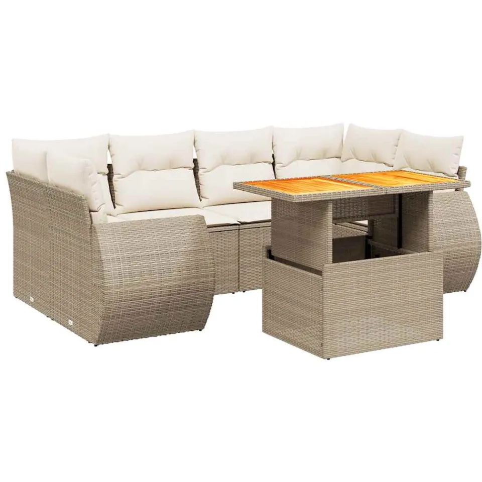 vidaXL 7-delige Loungeset met kussens poly rattan beige, foto 3