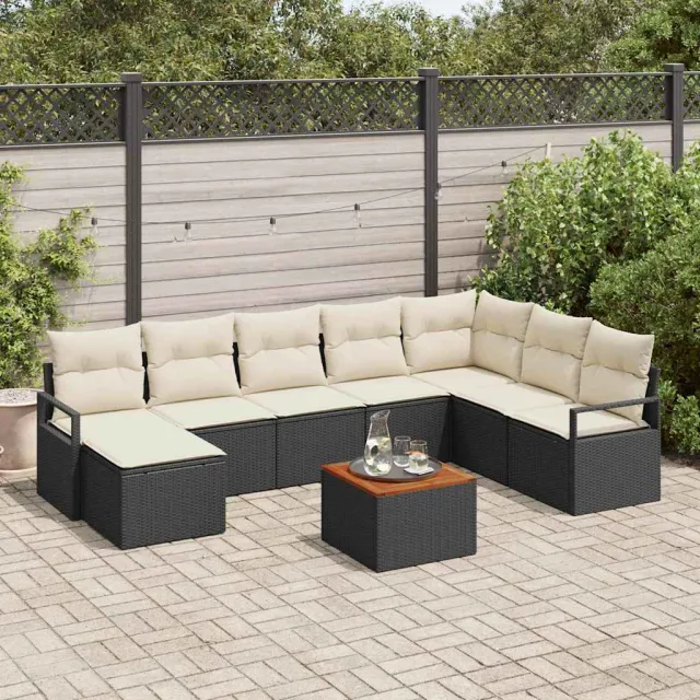 vidaXL Tuinbankenset 9 st Zwart poly rattan, foto 2