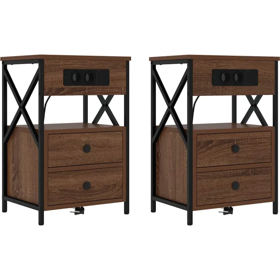 vidaXL Nachtkastje 2 st Bruin Eiken 40 x 31 x 60 cm Bewerkt hout, foto 3