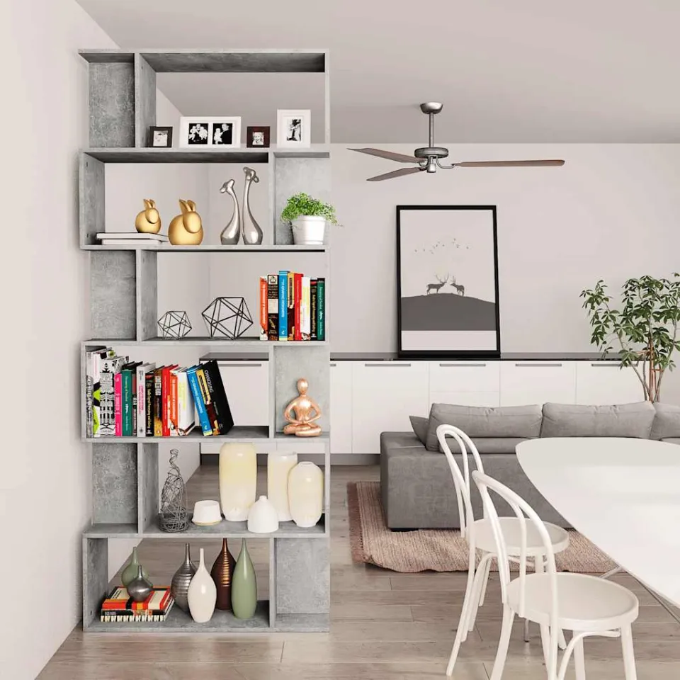 vidaXL Boekenkast / kamerscherm 80x24x192 cm bewerkt hout betongrijs grijs, foto 3