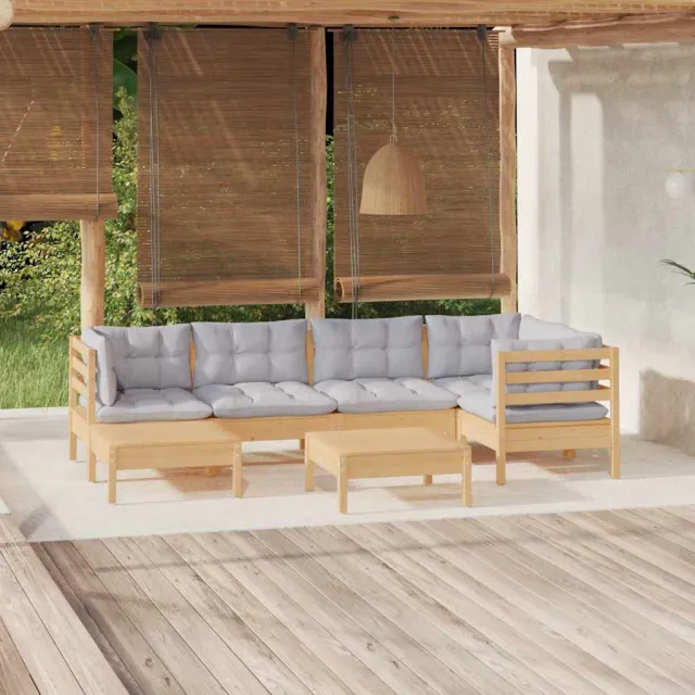 vidaXL 7-delige Loungeset met grijze kussens massief grenenhout grijs, foto 2
