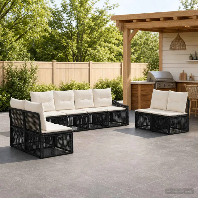 vidaXL Tuinbankenset 8 st 8-zits Zwart poly rattan, foto 2