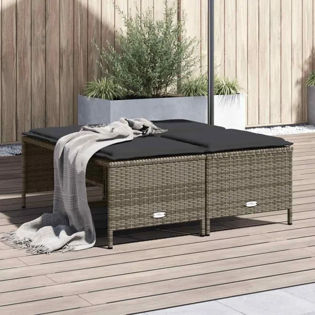 vidaXL Tuinkrukken met kussens 4 st poly rattan grijs, foto 2