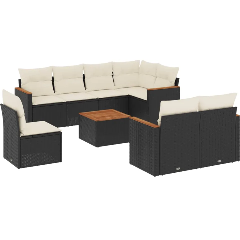 vidaXL 9-delige Loungeset met kussens poly rattan zwart