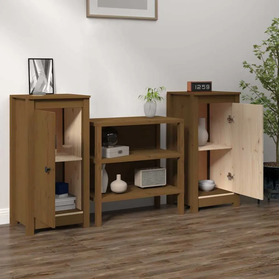 vidaXL Dressoirs 2 st 39x35x80 cm massief grenenhout honingbruin bruin, foto 4