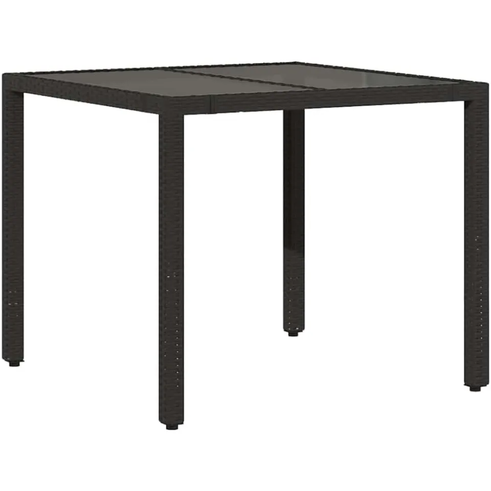 vidaXL Tuintafel met glazen blad 90x90x75 cm poly rattan zwart