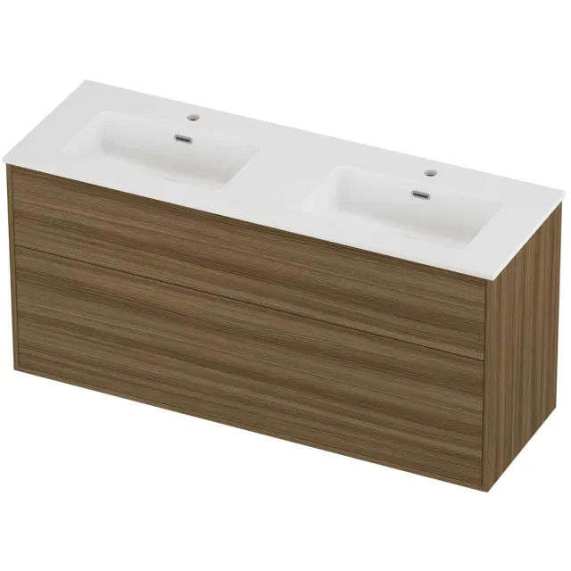 Proline Tribute Badmeubelset Porselein Elegant 2 Laden 140x46x67 cm Mat White Caramel Walnut Houtlook