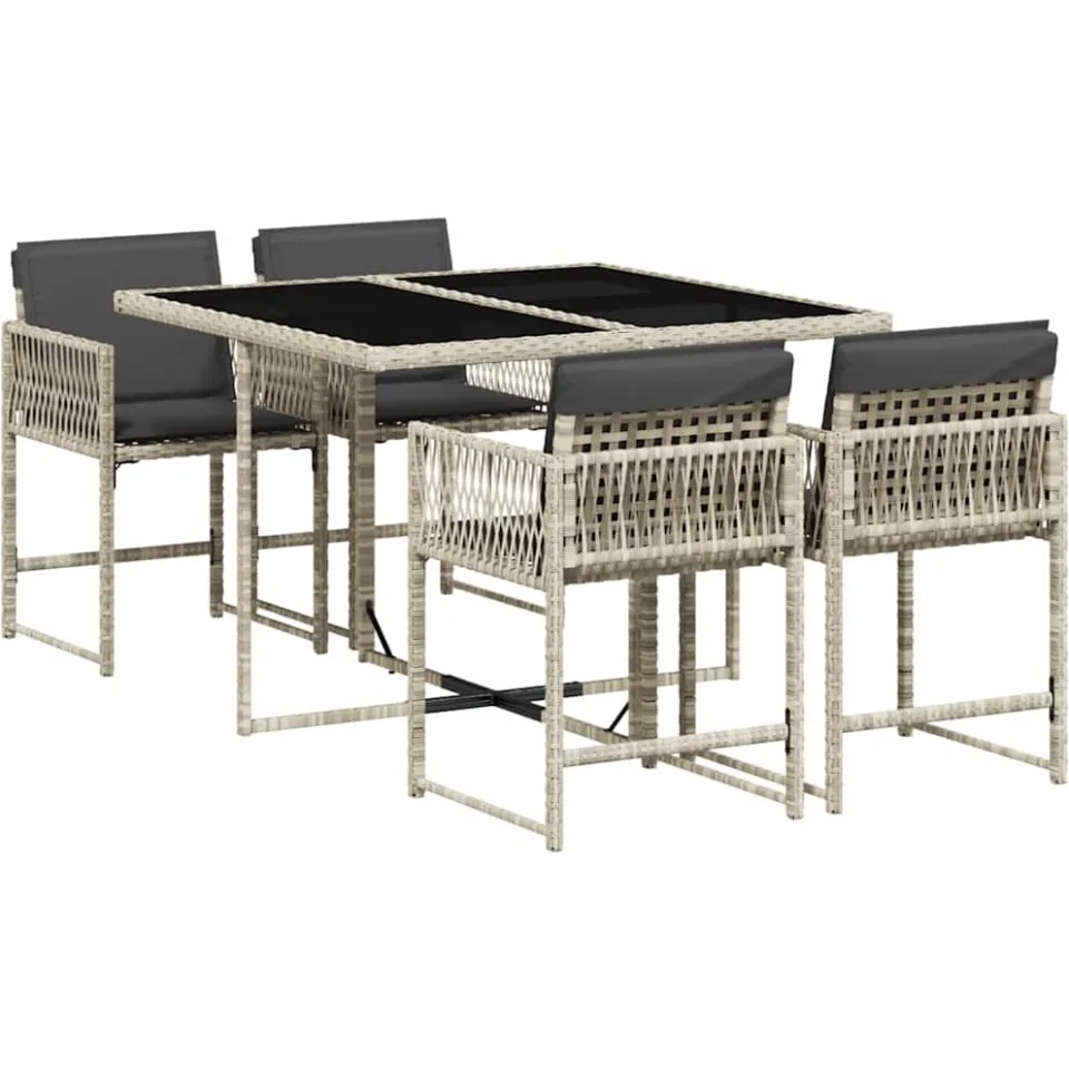 vidaXL 5-delige Tuinset met kussens poly rattan lichtgrijs