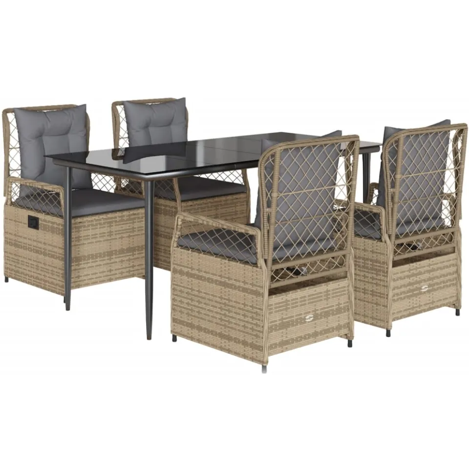 vidaXL 5-delige Tuinset met kussens poly rattan beige, foto 3