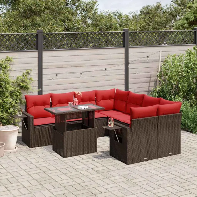 vidaXL 9-delige tuinbankset met kussens, bruin polyrotan, foto 2