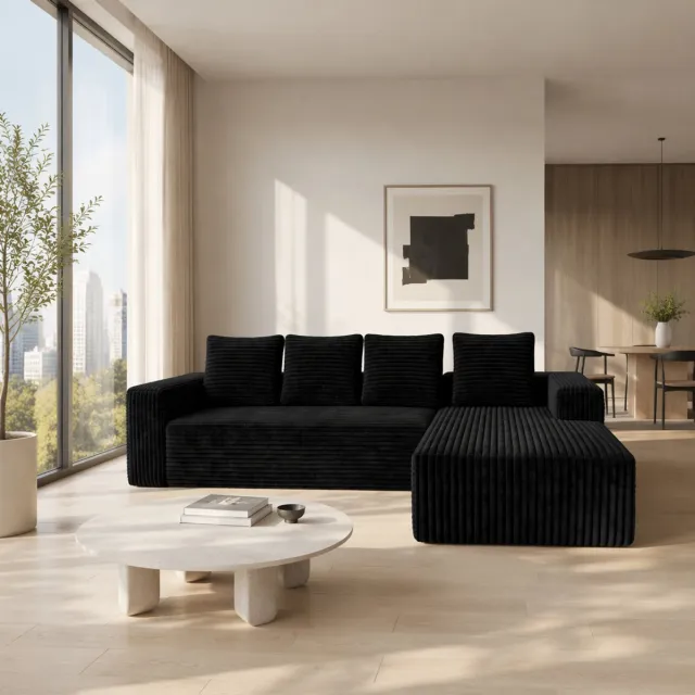 COVREO Hoekbank met 2 modules – 261x168x58 cm – L-vormige sofa met chaise – Zitmeubel voor woonkamer – Zwart