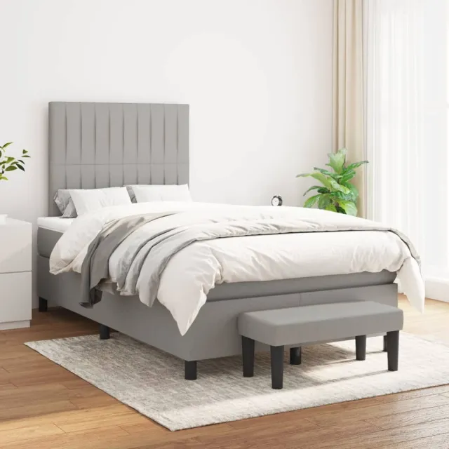 vidaXL Boxspring met matras stof lichtgrijs 120x200 cm grijs