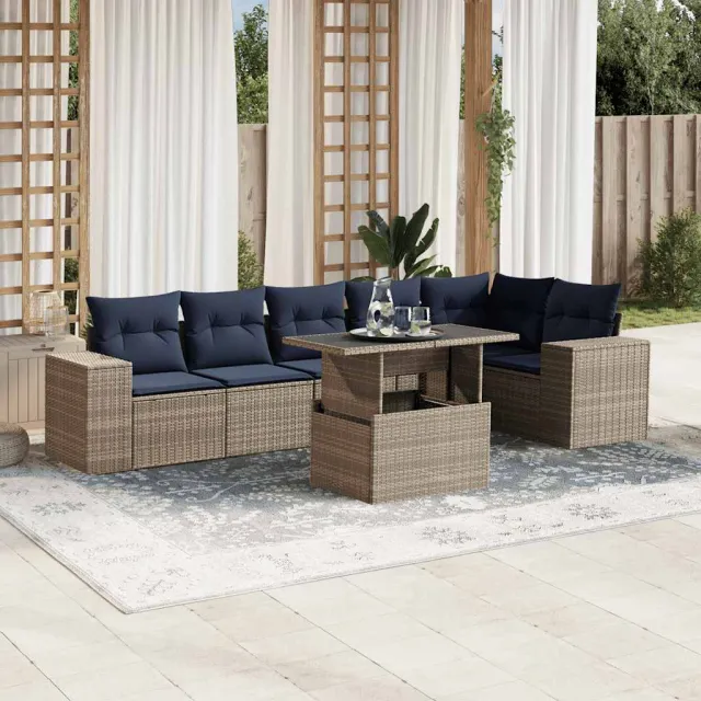 vidaXL 7-delige tuinbankset met kussens, grijs polyrotan, foto 2