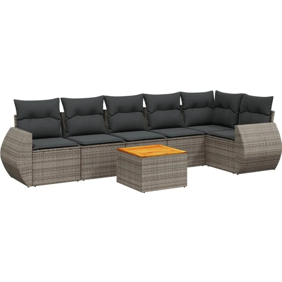 vidaXL 7-delige Loungeset met kussens poly rattan grijs, foto 3