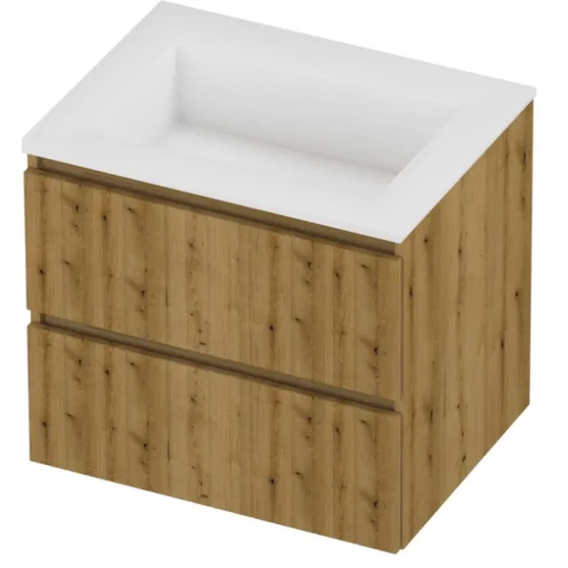 Proline Aristo Badmeubelset Polystone Elegant Zonder Kraangat 60x46x54 cm Mat White Urban Oak Eiken