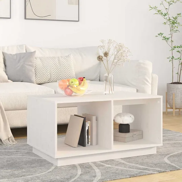 vidaXL Salontafel 80x50x40 cm massief grenenhout wit, foto 2