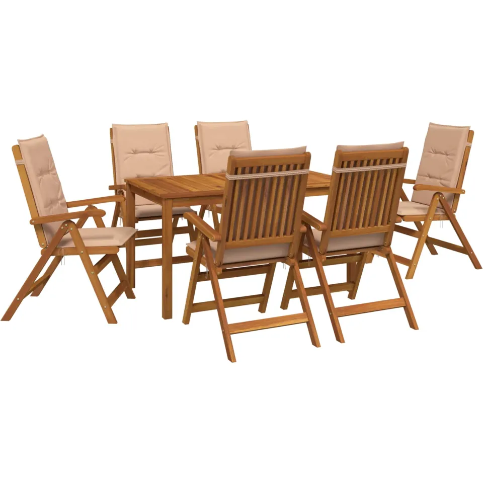 vidaXL 7-Piece Garden Dining Set 6-zits Beige Massief Acaciahout, foto 4