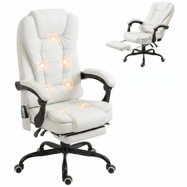 Vinsetto Massage Bureaustoel - Schuimvulling - 67 x 79 x 121 cm - Wit