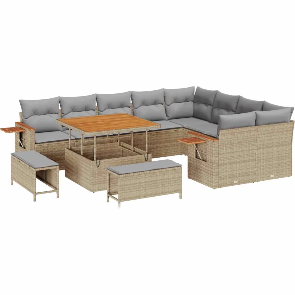 vidaXL Tuinbankenset 12 st Beige poly rattan