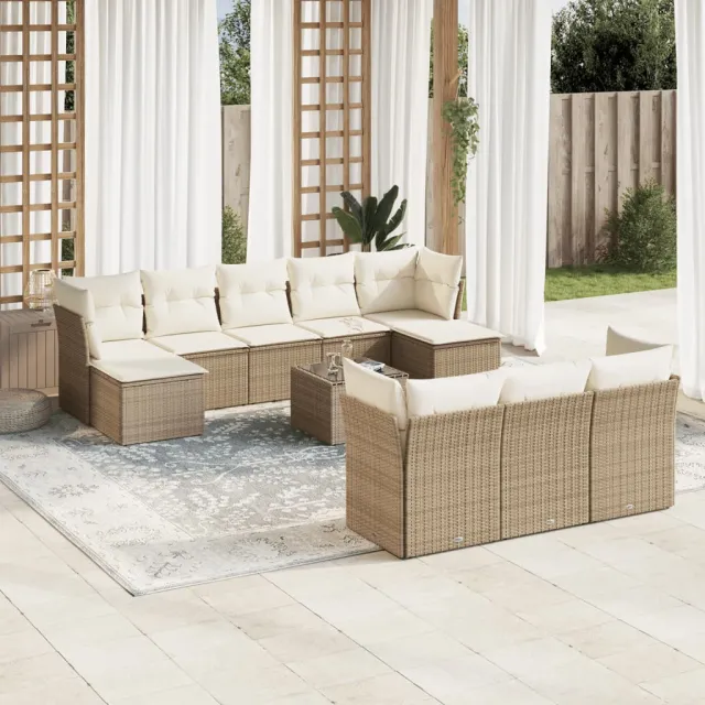 vidaXL 11-delige Tuinset met kussens poly rattan beige, foto 2