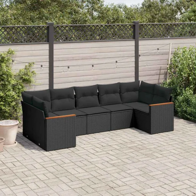 vidaXL 7-delige Loungeset met kussens poly rattan zwart, foto 2