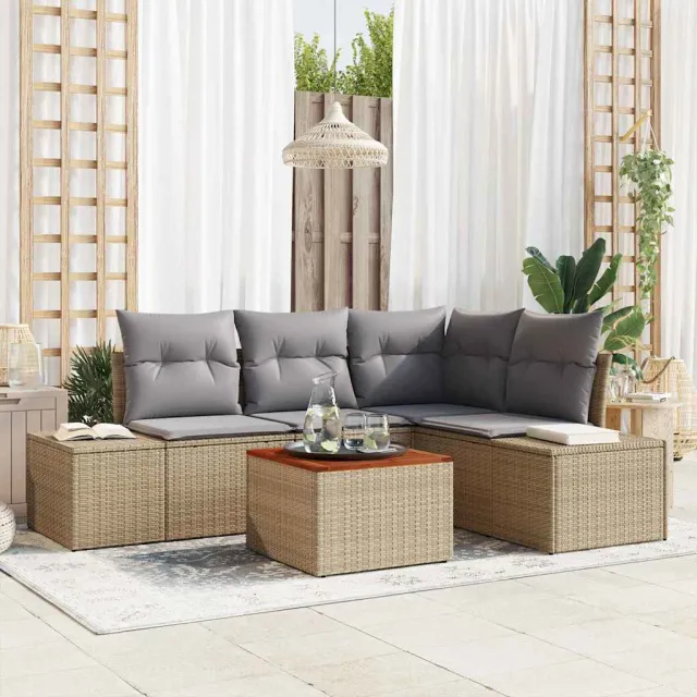 vidaXL Tuinbankenset 5 st Beige en Licht Grijs poly rattan, foto 2