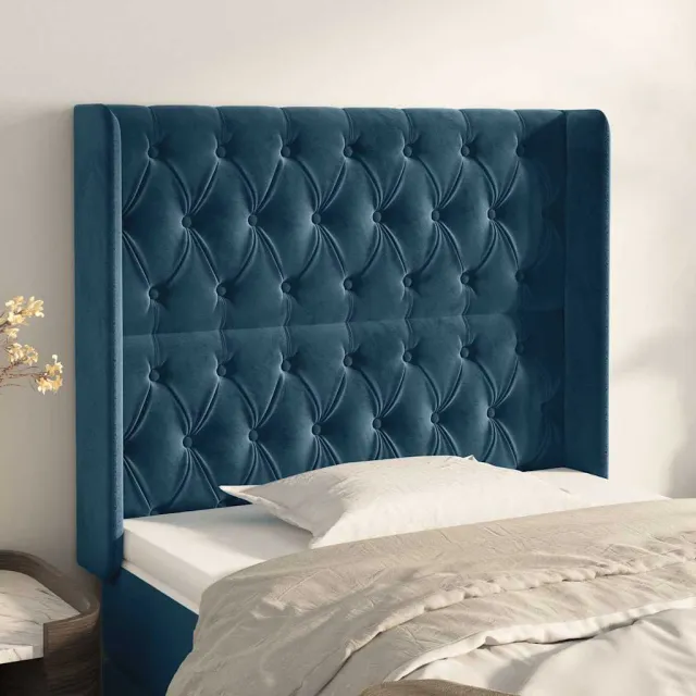vidaXL Hoofdbord met randen 103x16x118/128 cm fluweel donkerblauw blauw