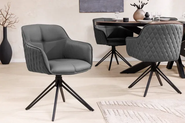 Invicta Interior Draaibare designstoel EUPHORIA Grijs echt leer zwart metalen frame met armleuning - 45860 Zie omschrijving