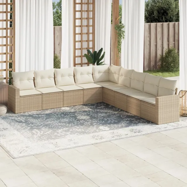 vidaXL 9-delige Loungeset met kussens poly rattan beige, foto 2