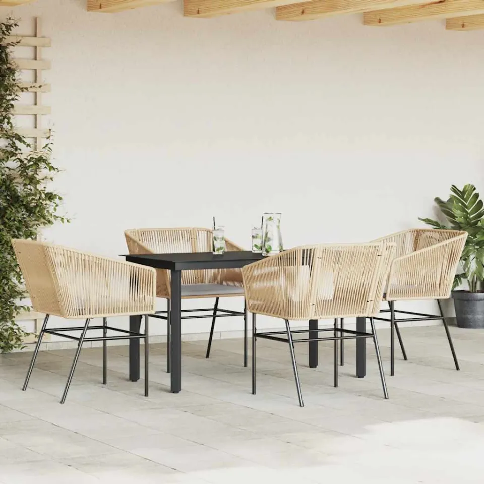 vidaXL 5-delige Tuinset met kussens poly rattan glas bruin, foto 2