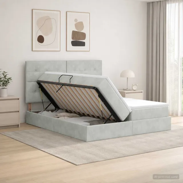 vidaXL Opslag bed met hoofdeinde Lichtgrijs 180 x 200 cm Fluweel