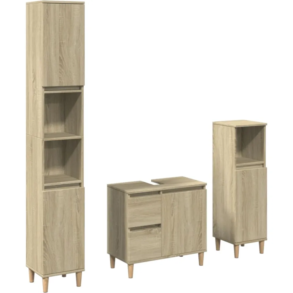 vidaXL 3-delige Badkamermeubelset bewerkt hout sonoma eikenkleurig, foto 3