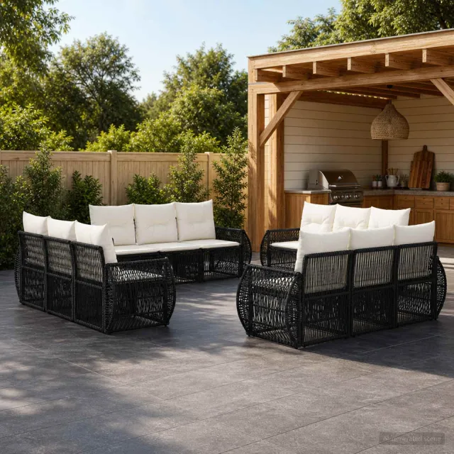 vidaXL Tuinbankenset 12 st 12-zits Zwart en Cream Wit poly rattan, foto 2