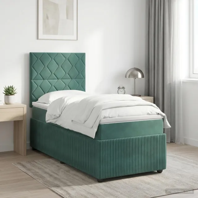 vidaXL LED Boxspring Bed met Matras Donkergroen 100 x 200 cm Fluweel