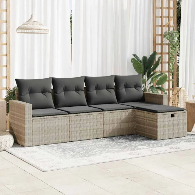 vidaXL 5-delige Loungeset met kussens poly rattan lichtgrijs grijs, foto 2