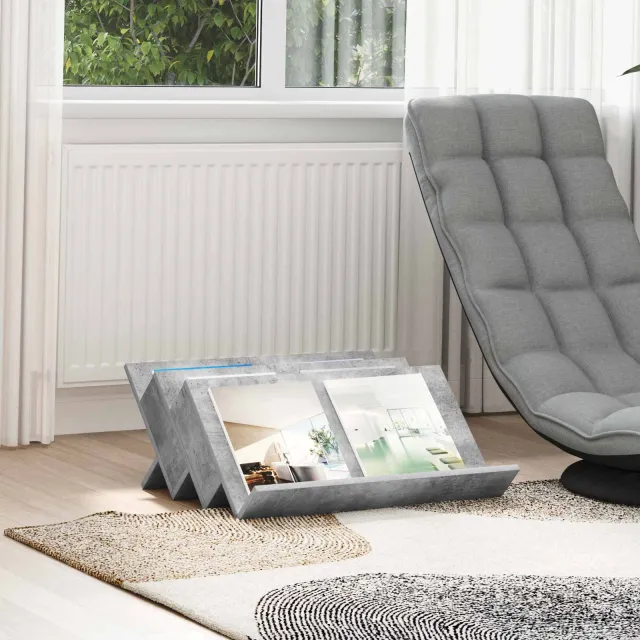 vidaXL Tijdschrift Rek Concerte Grijs 65 x 53 x 28,5 cm Bewerkt hout, foto 2